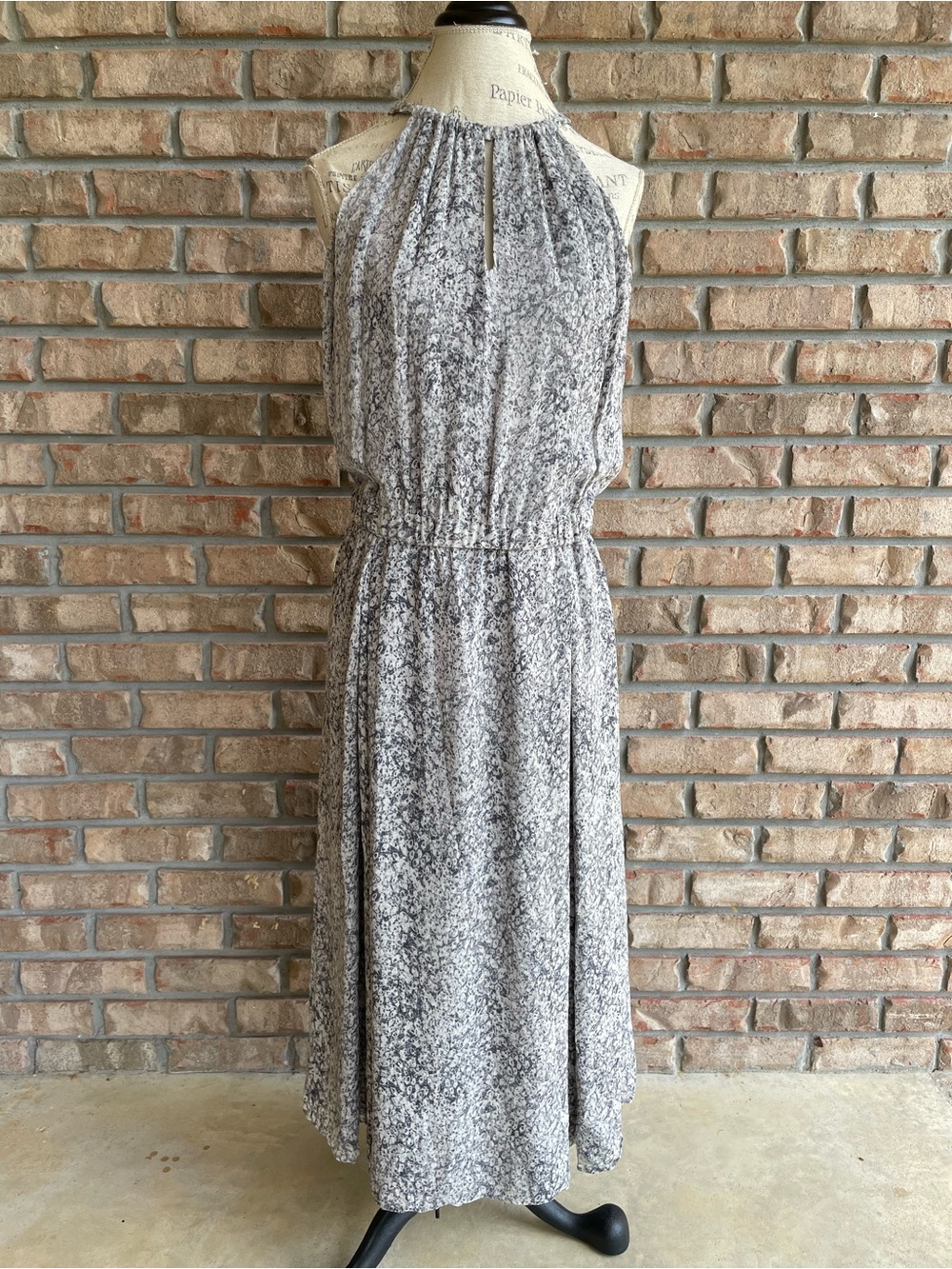 Valette Gray 100% Silk Floral Halter Maxi Dress.